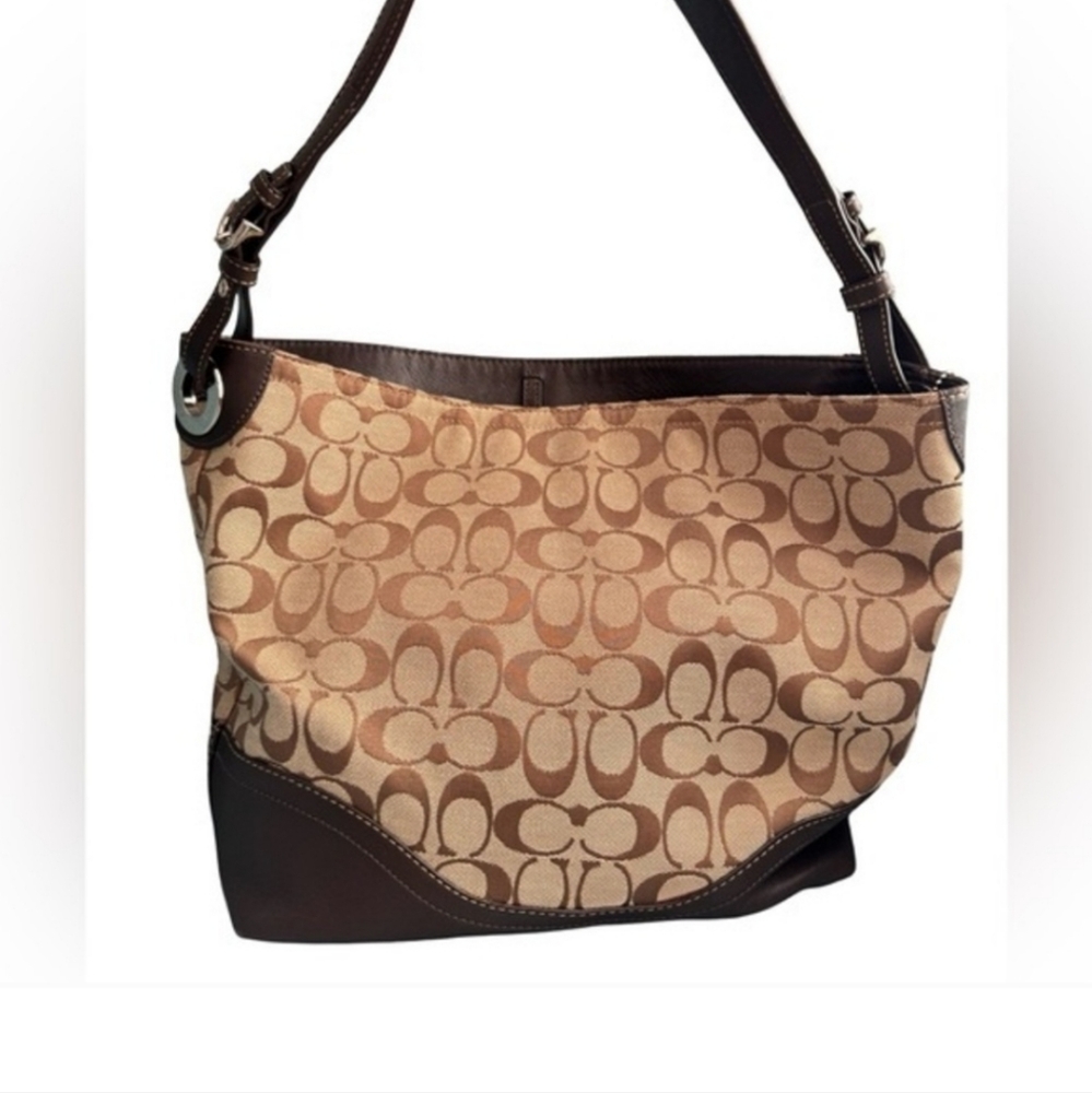 Coach Signature Hobo Shoulder Bag Brown & Tan Canvas & Leather Bag #13011 Y2K